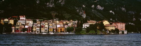 Framed Buildings at the lakeside viewed from a ferry, Varenna, Lake Como, Lecco, Lombardy, Italy Print