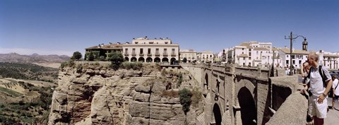 Framed Tourists standing on a bridge, Puente Nuevo, Ronda, Malaga Province, Andalusia, Spain Print