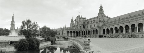 Framed Fountain in front of a building, Plaza De Espana, Seville, Seville Province, Andalusia, Spain Print