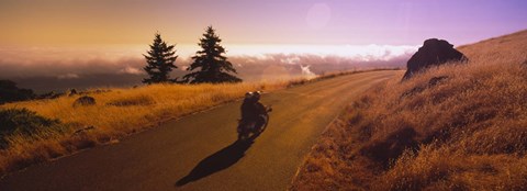 Framed High angle view of a motorcycle moving on a road, Mt Tamalpais, Marin County, California, USA Print