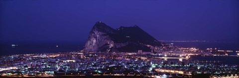 Framed High angle view of a city lit up at night, Rock Of Gibraltar, Andalusia, Spain Print