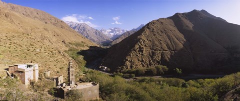 Framed Ruins of a village with mountains in the background, Atlas Mountains, Marrakesh, Morocco Print
