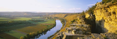 Framed High angle view of vineyards along a river, Einzellage, Hessigheimer Felsengarten, Hessigheim, Baden-Wurttemberg, Germany Print