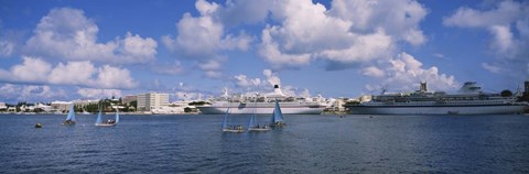 Framed Cruise ships docked at a harbor, Hamilton Harbour, Hamilton, Bermuda Print