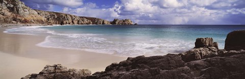Framed Cliffs at seaside, Logan Rock, Porthcurno Bay, Cornwall, England Print