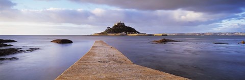 Framed Jetty over the sea, St. Michael&#39;s Mount, Marazion, Cornwall, England Print