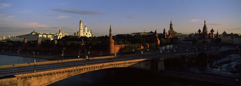 Framed Bridge across a river, Kremlin, Moskva River, Moscow, Russia Print