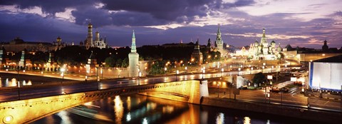 Framed City lit up at night, Red Square, Kremlin, Moscow, Russia Print