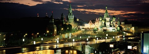 Framed Red Square at night, Kremlin, Moscow, Russia Print