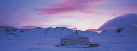 Framed Yurt the traditional Mongolian yurt on a frozen lake, Independent Mongolia Print
