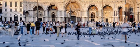 Framed Tourists in front of a cathedral, St. Mark&#39;s Basilica, Piazza San Marco, Venice, Italy Print