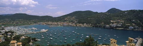 Framed High angle view of boats at a port, Port D&#39;Andratx, Majorca, Balearic Islands, Spain Print