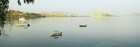 Framed Boats in the sea with a city in the background, Aegina, Saronic Gulf Islands, Attica, Greece Print