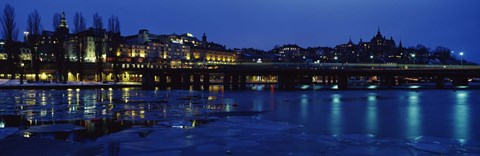 Framed Waterfront at night, Stockholm, Sweden Print