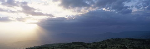 Framed Sunbeams radiating through clouds, Great Rift Valley, Kenya Print