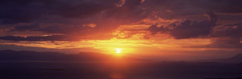 Framed Sunset over the sea, Aegina, Saronic Gulf Islands, Attica, Greece Print