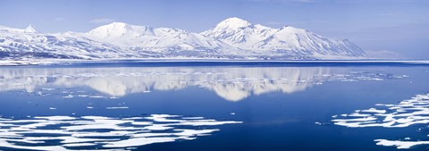 Framed Reflection of a mountain range in an ocean, Bellsund, Spitsbergen, Svalbard Islands, Norway Print