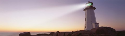 Framed Low Angle View Of A Lighthouse at dusk, Peggy's Cove, Nova Scotia, Canada Print