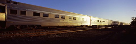 Framed Train moving on railroad tracks, Indian Pacific Train, Broken Hill, New South Wales, Australia Print