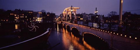 Framed Bridge lit up at night, Magere Brug, Amsterdam, Netherlands Print
