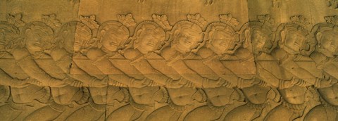 Framed Bas relief in a temple, Angkor Wat, Angkor, Cambodia Print