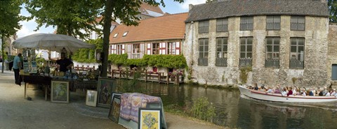 Framed Flea market at a canal, Dijver Canal, Bruges, West Flanders, Belgium Print