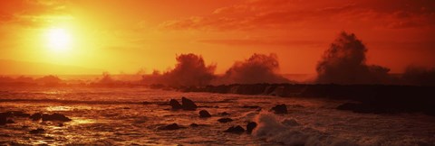 Framed Waves breaking on rocks in the sea, Three Tables, North Shore, Oahu, Hawaii, USA Print