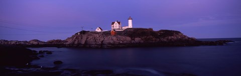 Framed Lighthouse on the coast at dusk, Nubble Lighthouse, York, York County, Maine Print