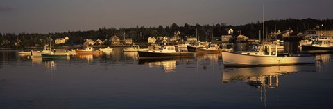 Framed Boats moored at a harbor, Bass Harbor, Hancock County, Maine, USA Print