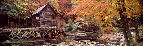 Framed Glade Creek Grist Mill with Autumn Trees, Babcock State Park, West Virginia Print