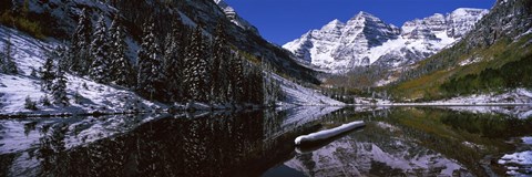 Framed Reflection of a mountain in a lake, Maroon Bells, Aspen, Colorado Print