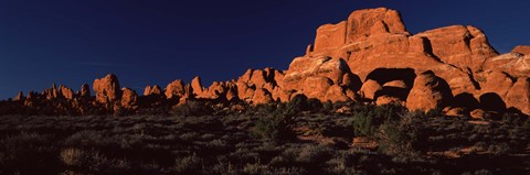 Framed Rock formations on an arid landscape, Arches National Park, Moab, Grand County, Utah, USA Print