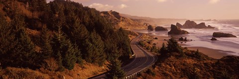 Framed Highway along a coast, Highway 101, Pacific Coastline, Oregon, USA Print