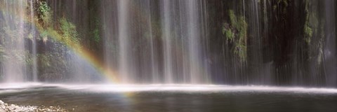 Framed Rainbow formed in front of waterfall in a forest, California, USA Print