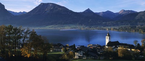 Framed Village at the lakeside, Wolfgangsee, Salzkammergut, Austria Print