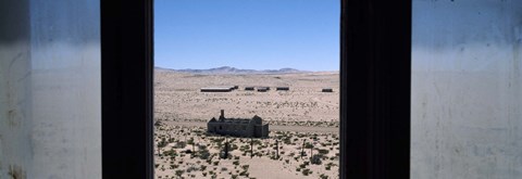 Framed Mining town viewed through a window, Kolmanskop, Namib Desert, Karas Region, Namibia Print