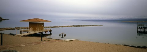 Framed Tourist resort on the beach, Lake Issyk-kul, Issyk Kul Province, Kyrgyzstan Print