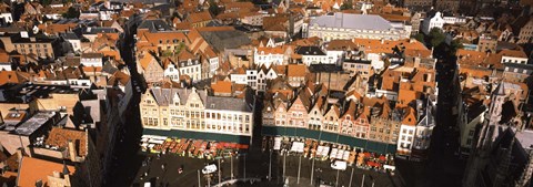 Framed Aerial view of a city, Bruges, West Flanders, Flemish Region, Belgium Print
