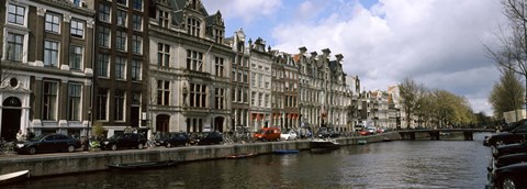 Framed Cars Parked along a Canal, Amsterdam, Netherlands Print