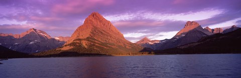 Framed Lake with mountains at dusk, Swiftcurrent Lake, Many Glacier, US Glacier National Park, Montana, USA Print