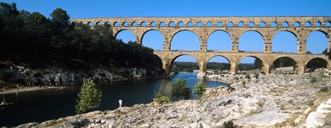 Framed Aqueduct across a river, Pont Du Gard, Nimes, Gard, Languedoc-Rousillon, France Print