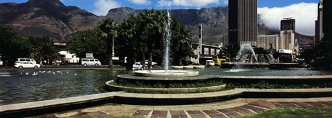 Framed Fountain with Table Mountain in the background, Cape Town, Western Cape Province, South Africa Print