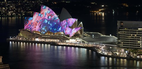 Framed Opera house lit up at night, Sydney Opera House, Sydney, New South Wales, Australia Print