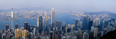 Framed Skyscrapers in a city, Victoria Harbour, Hong Kong, China Print