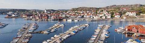 Framed Boats at a harbor, Skarhamn, Tjorn, Bohuslan, Vastra Gotaland County, Sweden Print