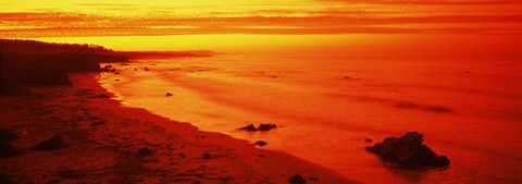 Framed Rock formations on the beach, California (red) Print