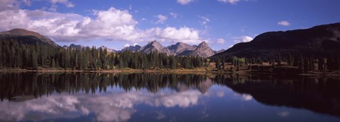 Framed Reflection of trees and clouds in the lake, Molas Lake, Colorado, USA Print