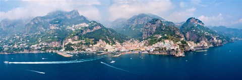 Framed Aerial view of towns, Amalfi, Atrani, Amalfi Coast, Salerno, Campania, Italy Print