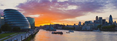 Framed City hall with office buildings at sunset, Thames River, London, England 2010 Print