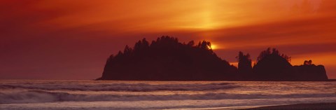 Framed Silhouette of sea stack at sunrise, Washington State, USA Print